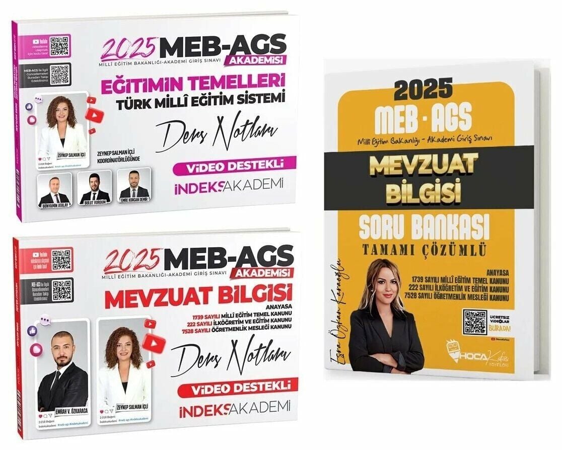 Hoca Kafası + İndeks 2025 MEB-AGS Eğitimin Temelleri + Mevzuat Bilgisi Ders Notları + Soru 3 lü Set
