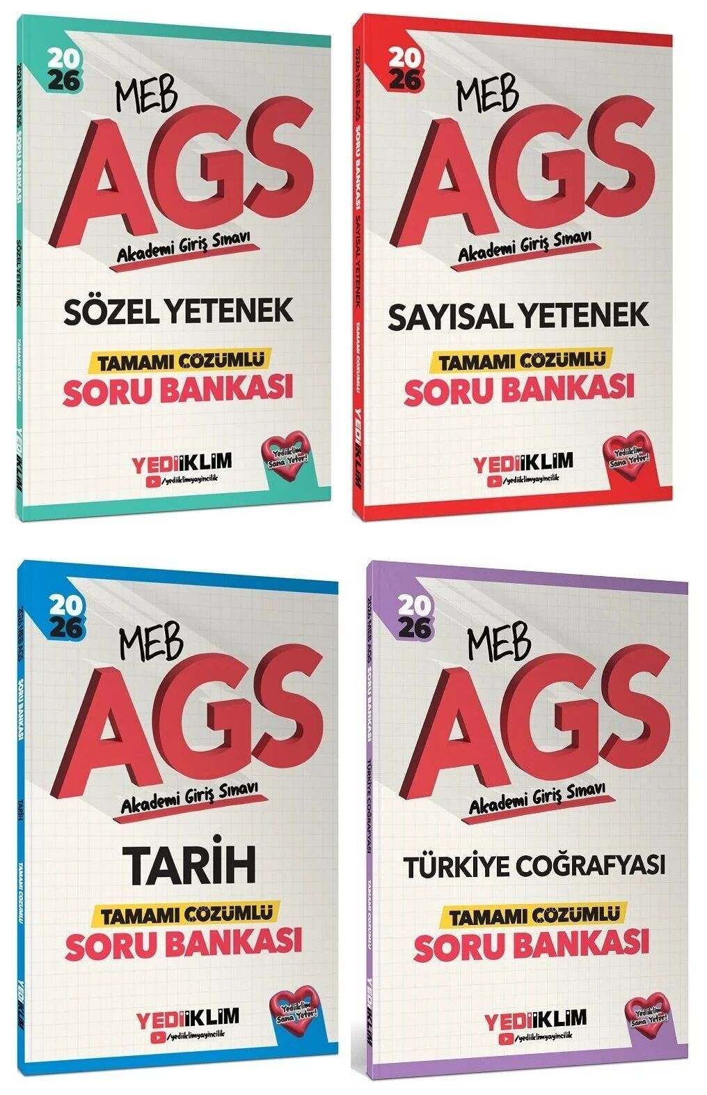 Yediiklim 2026 MEB-AGS Sözel + Sayısal Yetenek + Tarih + Türkiye Coğrafyası Soru Bankası 4 lü Set Yediiklim Yayınları