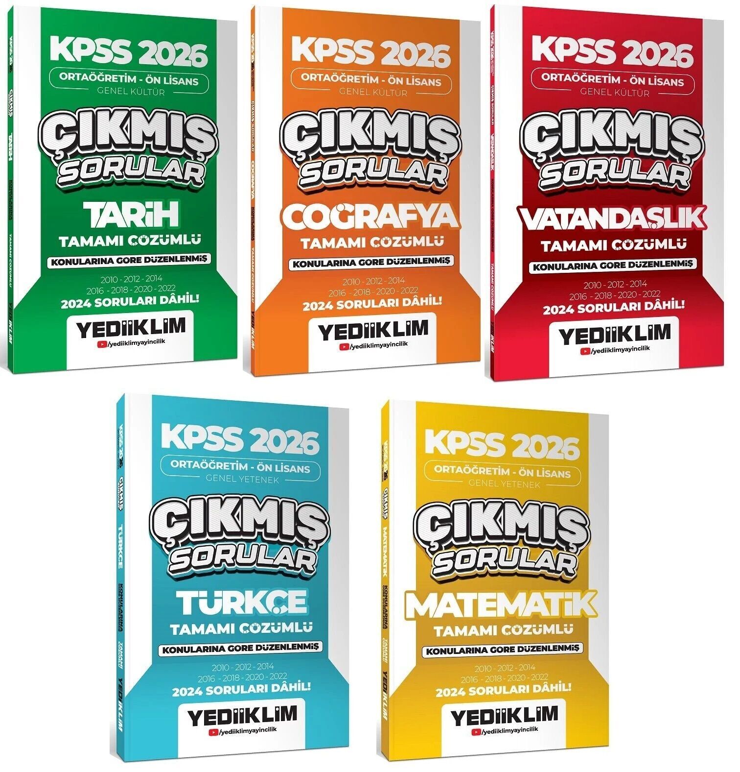 Yediiklim 2026 KPSS Lise Ortaöğretim Ön Lisans Çıkmış Sorular Konularına Göre 5 li Set Yediiklim Yayınları