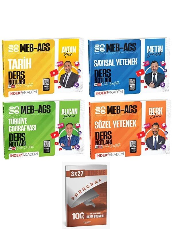 İndeks + Anla Kazan 2026 MEB-AGS Tarih + Türkiye Coğrafyası + Sayısal + Sözel Video Ders Notları 4 lü Set İndeks Akademi Yayıncılık