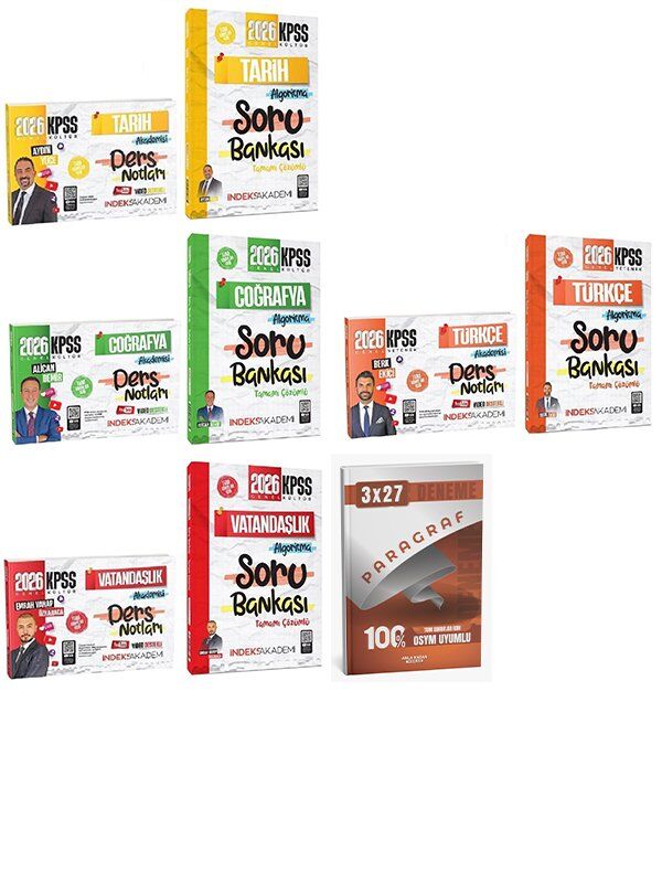 İndeks + Anla Kazan 2026 KPSS Tarih + Coğrafya + Vatandaşlık + Türkçe Video Ders Notları + Soru Bankası 8 li Set İndeks Akademi Yayıncılık