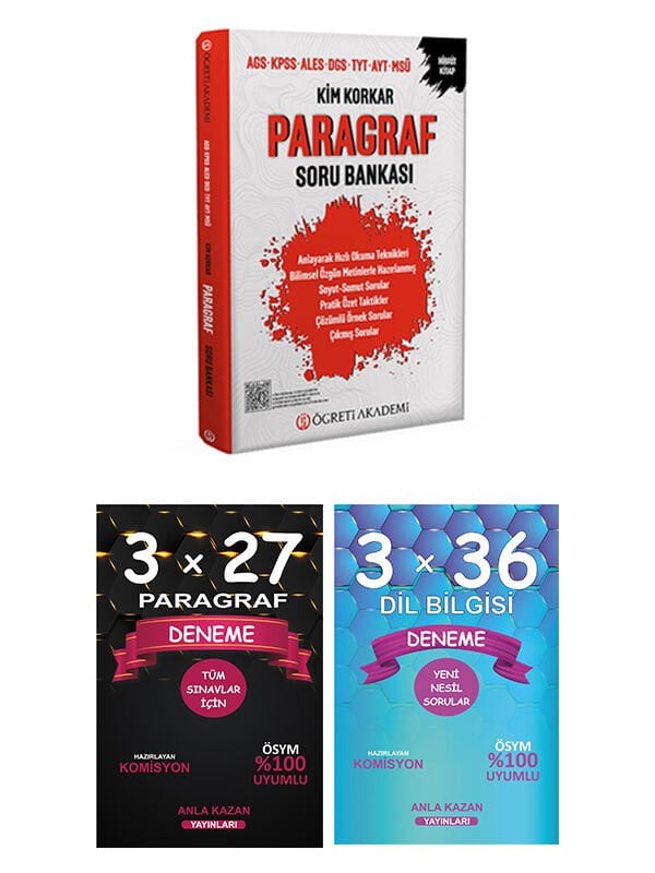 Anla Kazan + Öğreti MEB-AGS ALES DGS TYT AYT MSÜ Paragraf Soru + Anla Kazan Deneme 3 lü Set