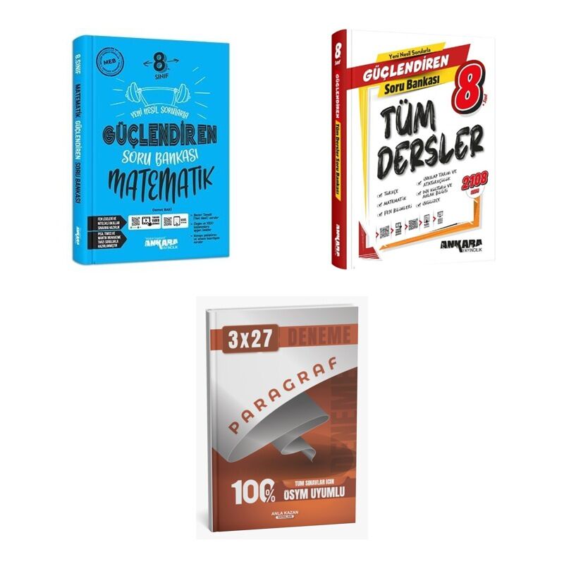 2027 Ankara 8. Sınıf Güçlendiren Matematik + Tüm Dersler Soru + anla kazan paragraf deneme 3'lü Set