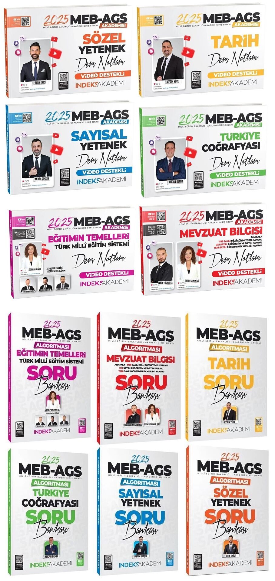 İndeks Akademi 2025 MEB-AGS Akademisi Tüm Dersler Ders Notları + Soru Bankası 12 li Set İndeks