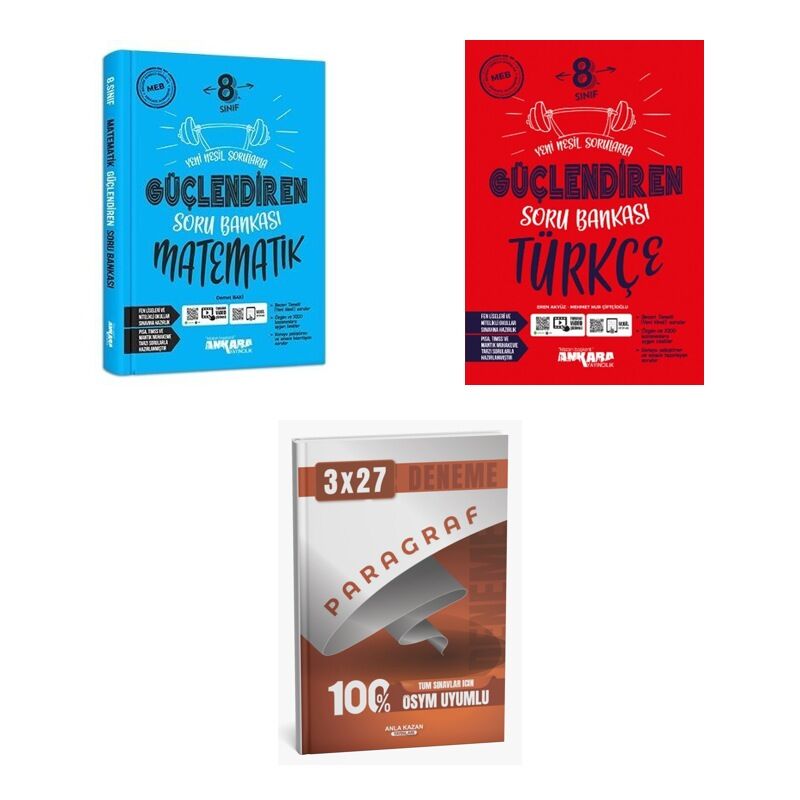 2027 Ankara 8. Sınıf Güçlendiren Matematik + Türkçe Soru + anla kazan paragraf deneme 3'lü Set