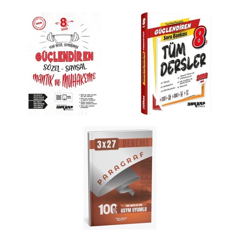 2027 Ankara 8. Sınıf Güçlendiren Mantık Sözel Sayısal ve Muhakeme + Tüm Dersler Soru + Ankapade 3'lü Set