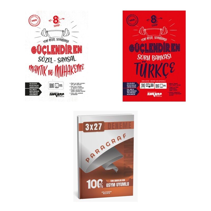 2027 Ankara 8. Sınıf Güçlendiren Mantık Sözel Sayısal ve Muhakeme + Türkçe Soru + Ankapade 3'lü Set