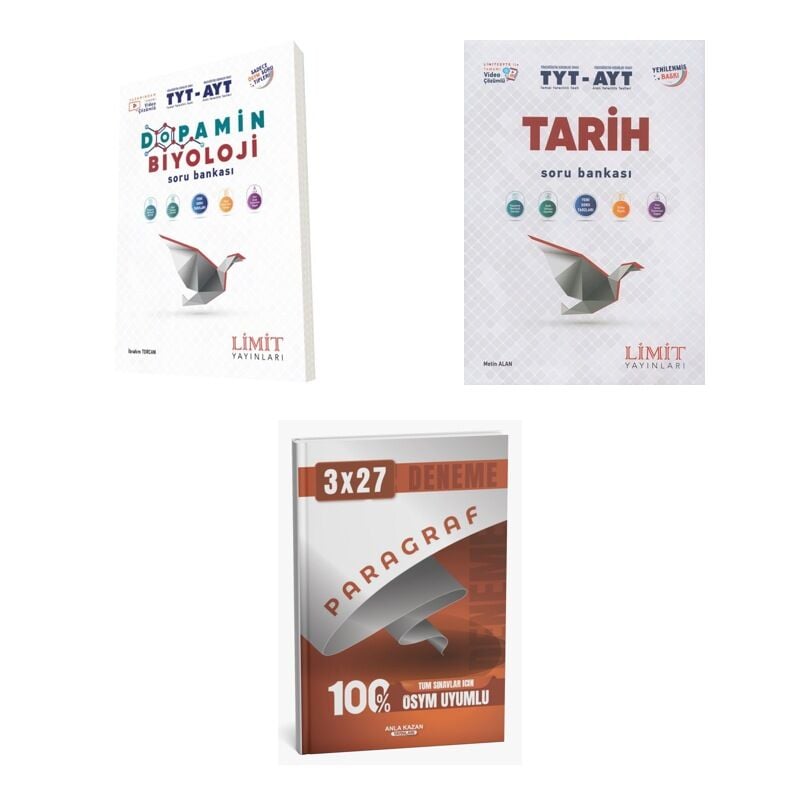 2027 Limit TYT AYT Biyoloji Dopamin + Tarih Video Çözümlü Soru + anla kazan paragraf deneme 3'lü Set