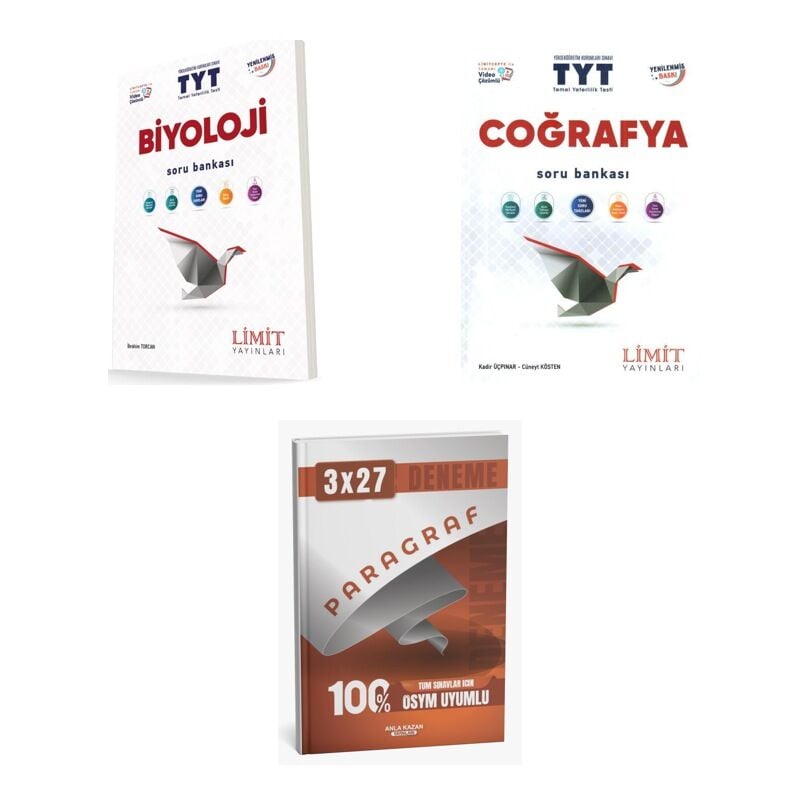 2027 Limit TYT Biyoloji + Coğrafya Soru + anla kazan paragraf deneme 3'lü Set