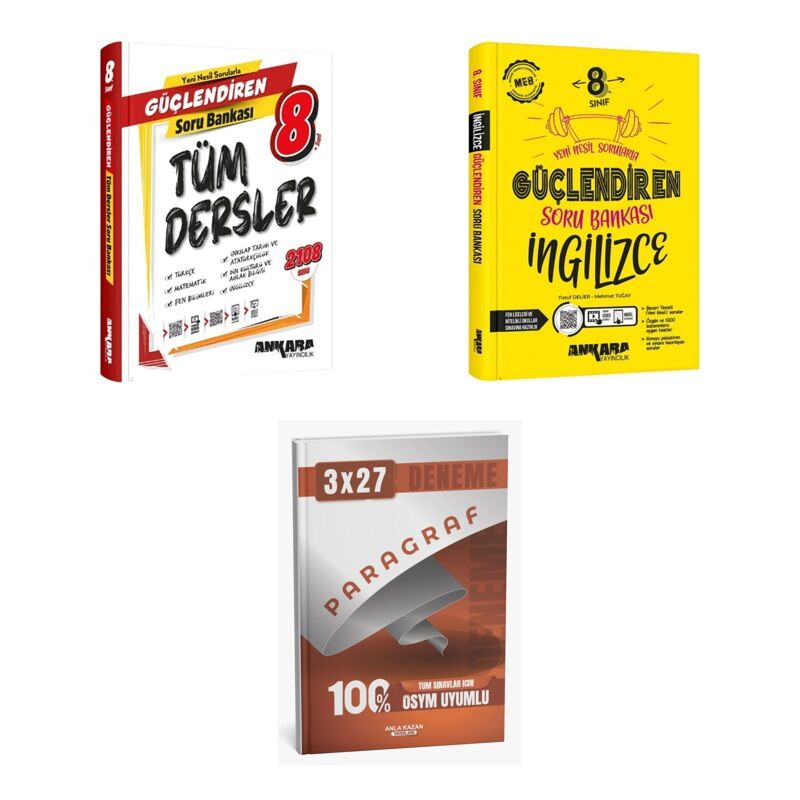 2027 Ankara 8. Sınıf Güçlendiren Tüm Dersler + İngilizce Soru + anla kazan paragraf deneme 3'lü Set