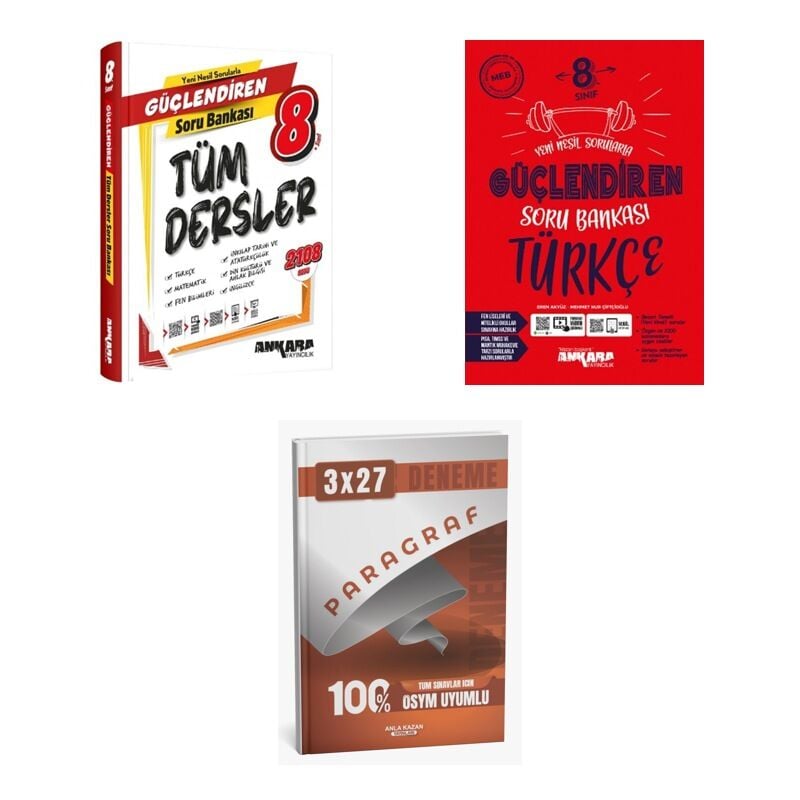 2027 Ankara 8. Sınıf Güçlendiren Tüm Dersler + Türkçe Soru + anla kazan paragraf deneme 3'lü Set