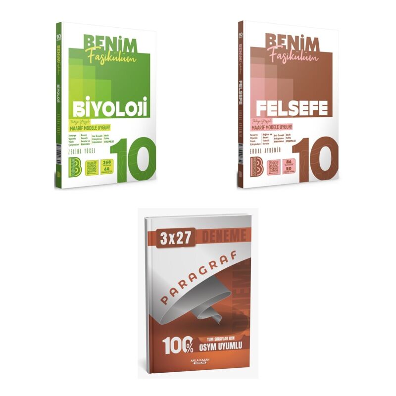 2027 Benim Hocam 10. Sınıf Benim Fasikülüm Biyoloji + Felsefe Soru + anla kazan paragraf deneme 3'lü Set