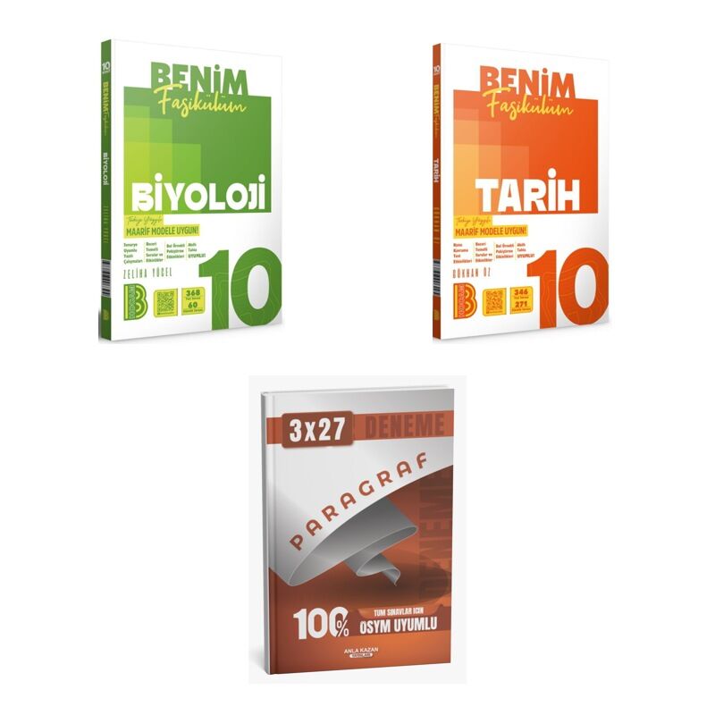 2027 Benim Hocam 10. Sınıf Benim Fasikülüm Biyoloji + Tarih Soru + anla kazan paragraf deneme 3'lü Set