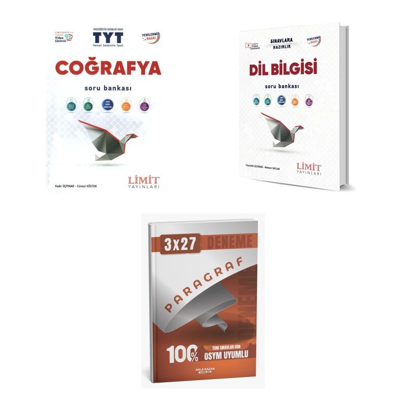 2027 Limit TYT Coğrafya + Türkçe Dil Bilgisi Soru + anla kazan paragraf deneme 3'lü Set