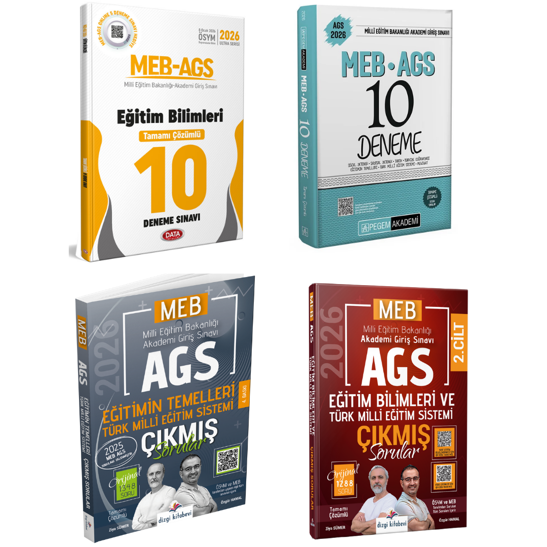 Data Yayınları 2026 MEB AGS Eğitim Bilimleri Tamamı Çözümlü 10 Deneme Sınavı + Pegem Akademi 2026 MEB AGS Tamamı Çözümlü 10 Deneme + Dizgi Yayınları Çıkmış Sorular Seti