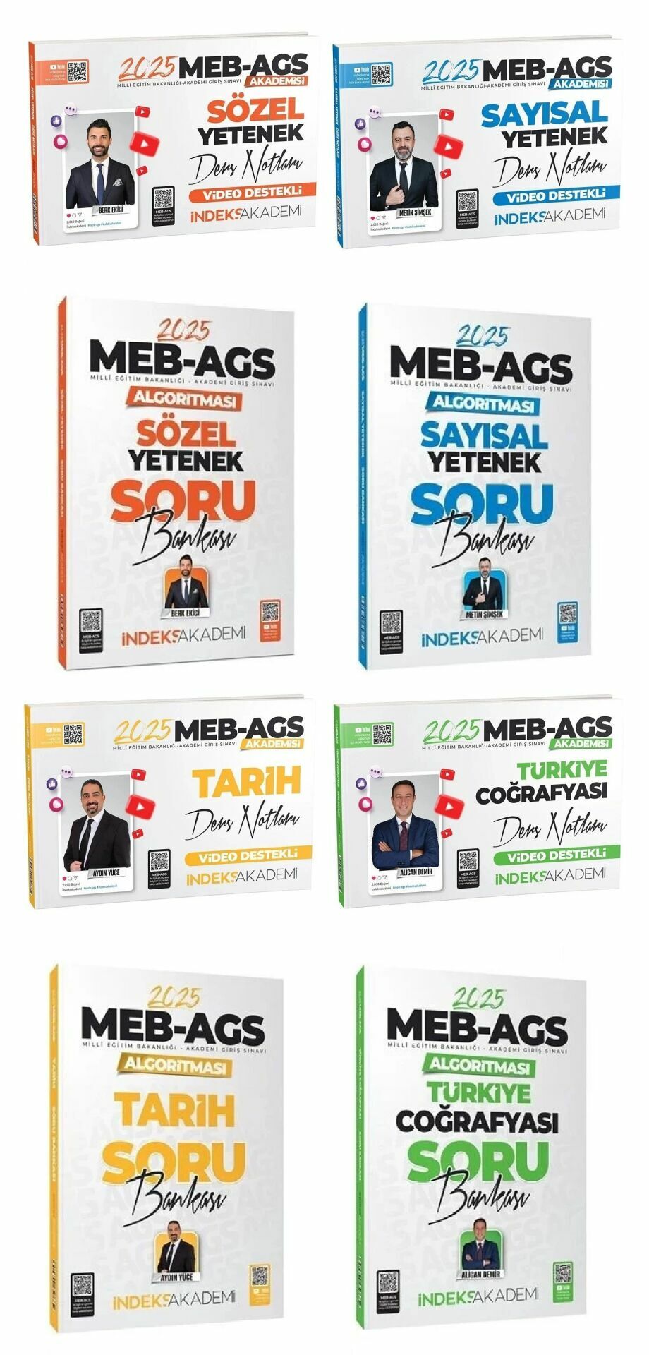 İndeks Akademi 2025 MEB-AGS Akademisi Sözel+Sayısal Yetenek+Tarih+Türkiye Coğrafyası Ders Notları + Soru Bankası 8 li Set