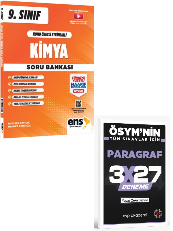 ENS 2027 9. Sınıf Kimya Konu Özetli Etkinlikli Soru Bankası+ EVP Akademi Paragraf