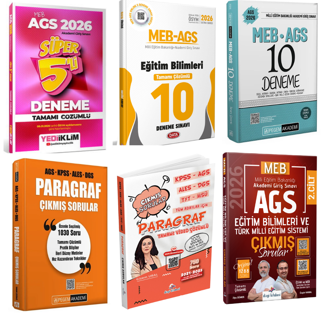 2026 MEB AGS Süper Deneme + MEB AGS Çıkmış Sorular Seti Pegem Yayınları + Yediiklim Yayınları + Data Yayınları + Dizgi Yayınları