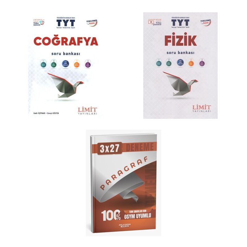 2027 Limit TYT Coğrafya + Fizik Soru + anla kazan paragraf deneme 3'lü Set