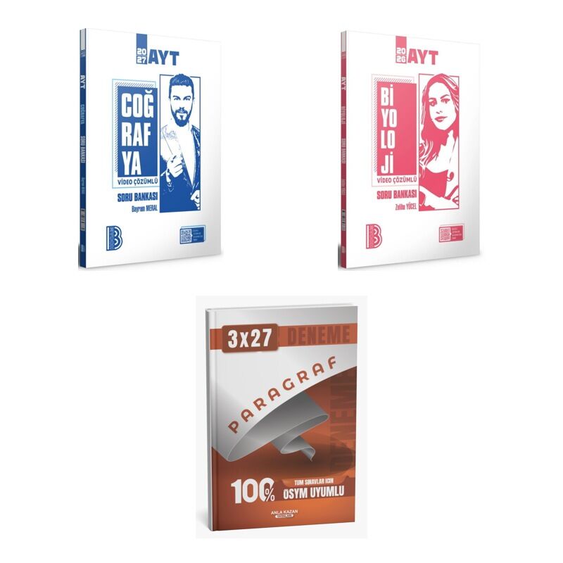 2027 Benim Hocam AYT Coğrafya + Biyoloji Video Çözümlü Soru + anla kazan paragraf deneme 3'lü Set