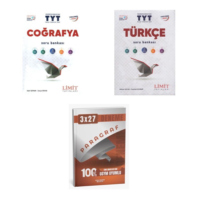 2027 Limit TYT Coğrafya + Türkçe Soru + anla kazan paragraf deneme 3'lü Set