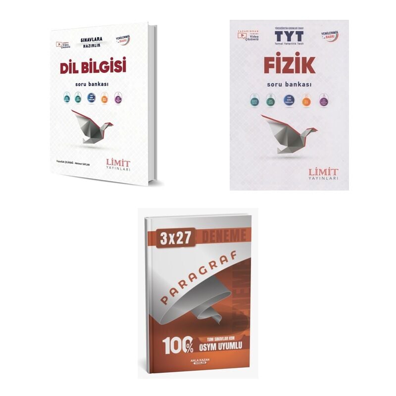 2027 Limit TYT Türkçe Dil Bilgisi + Fizik Soru + anla kazan paragraf deneme 3'lü Set