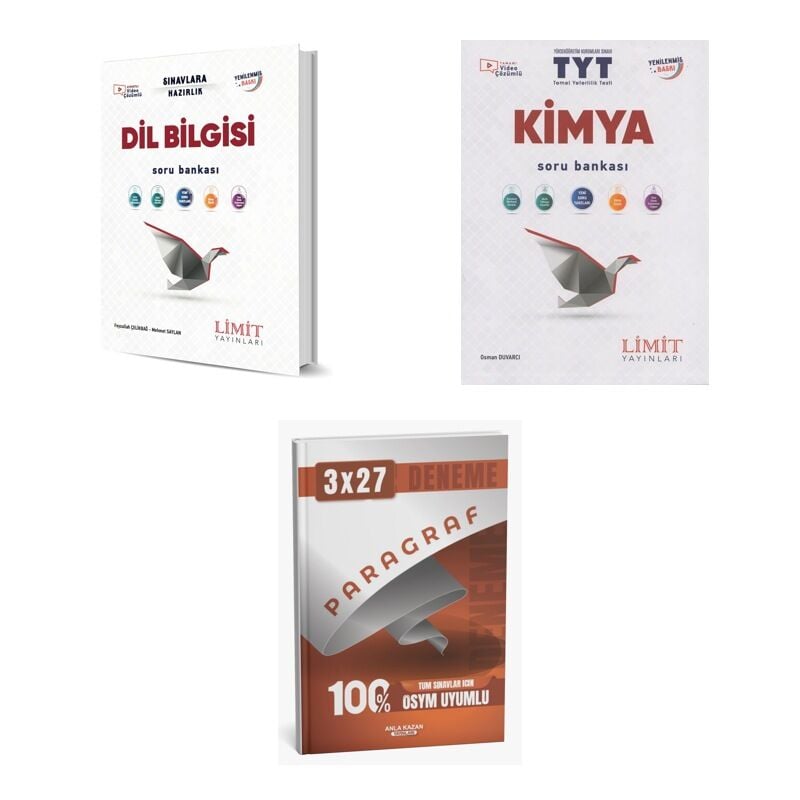 2027 Limit TYT Türkçe Dil Bilgisi + Kimya Soru + anla kazan paragraf deneme 3'lü Set