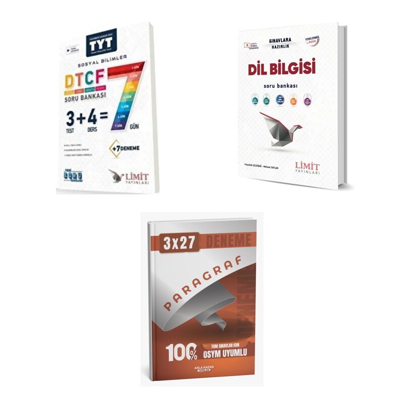 2027 Limit TYT Sosyal DTCF 7 Gün Bilimler + Türkçe Dil Bilgisi Soru + anla kazan paragraf deneme 3'lü Set