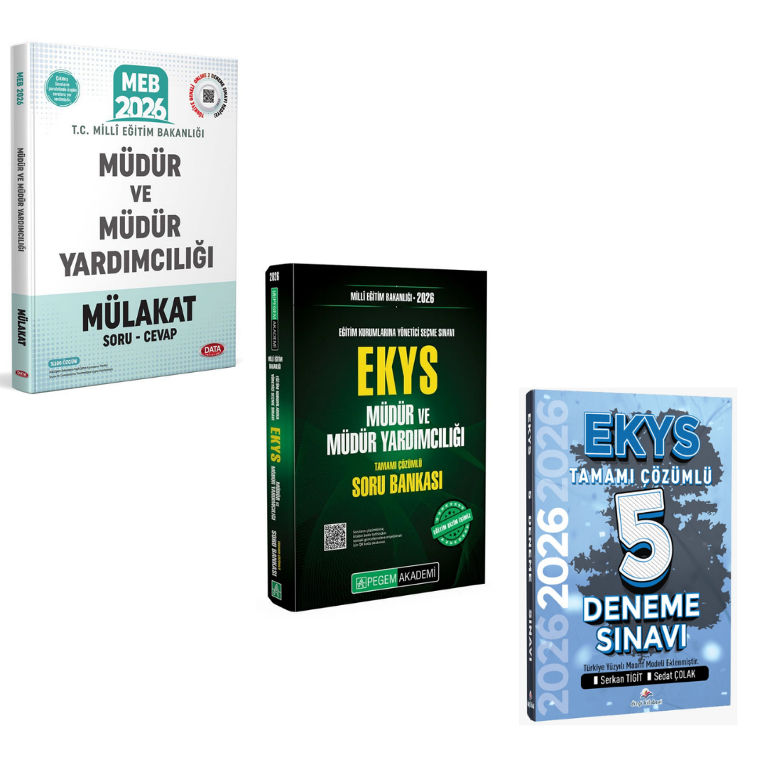 2026 MEB EKYS Müdür ve Müdür Yardımcılığı Soru Bankası Pegem + MEB EKYS Müdür ve Müdür Yardımcılığı 5 Deneme Dizgi Kitap + Müdür ve Müdür Yardımcılığı Mülakat Soru - Cevap Data Yayınları Seti