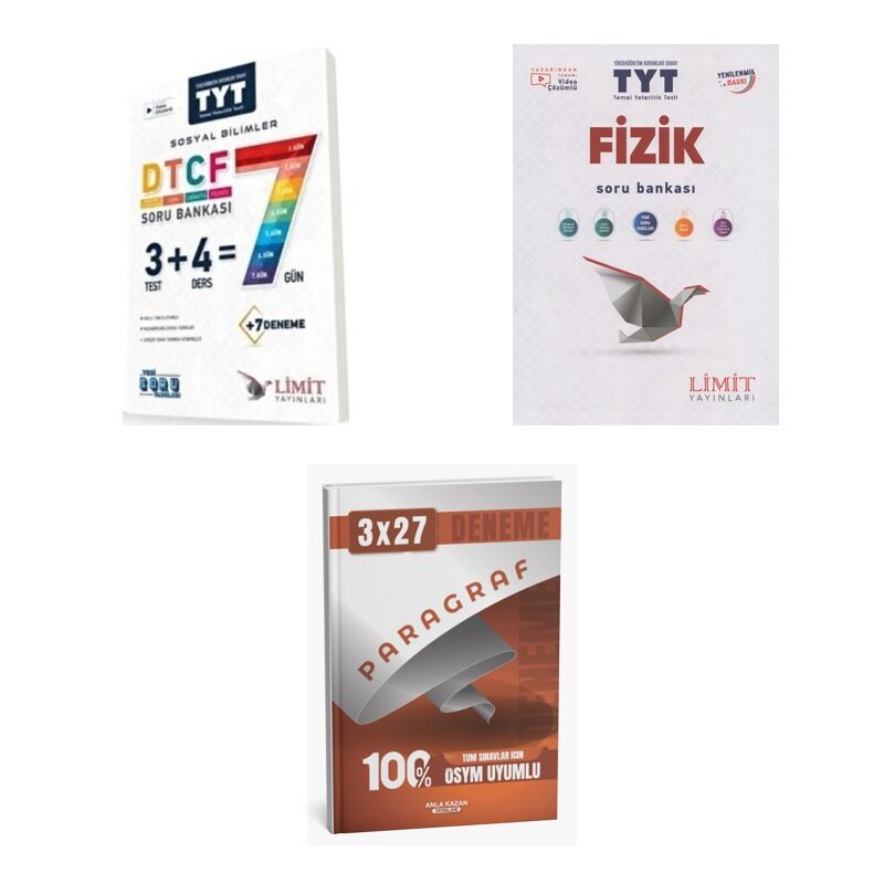 2027 Limit TYT Sosyal DTCF 7 Gün Bilimler + Fizik Soru + anla kazan paragraf deneme 3'lü Set