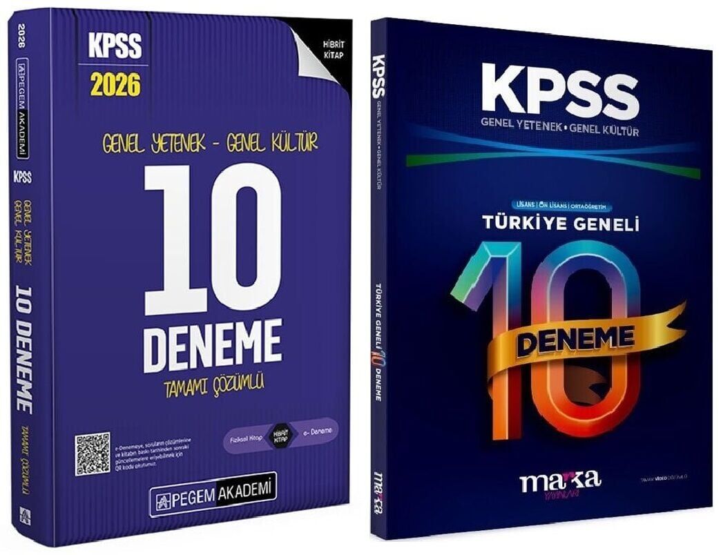 Pegem + Marka 2026 KPSS Genel Yetenek Genel Kültür 10+10 Deneme 2 li Set Pegem Akademi + Marka Yayınları
