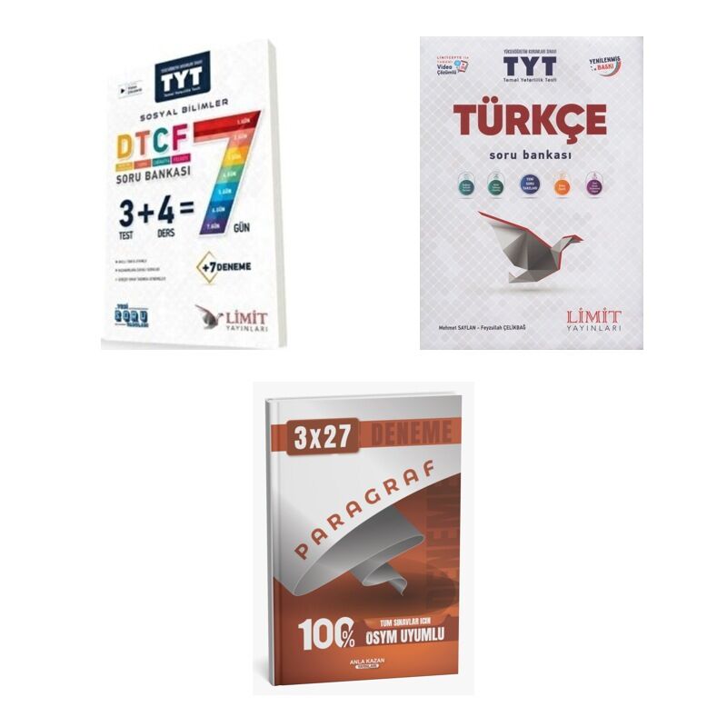 2027 Limit TYT Sosyal DTCF 7 Gün Bilimler + Türkçe Soru + anla kazan paragraf deneme 3'lü Set