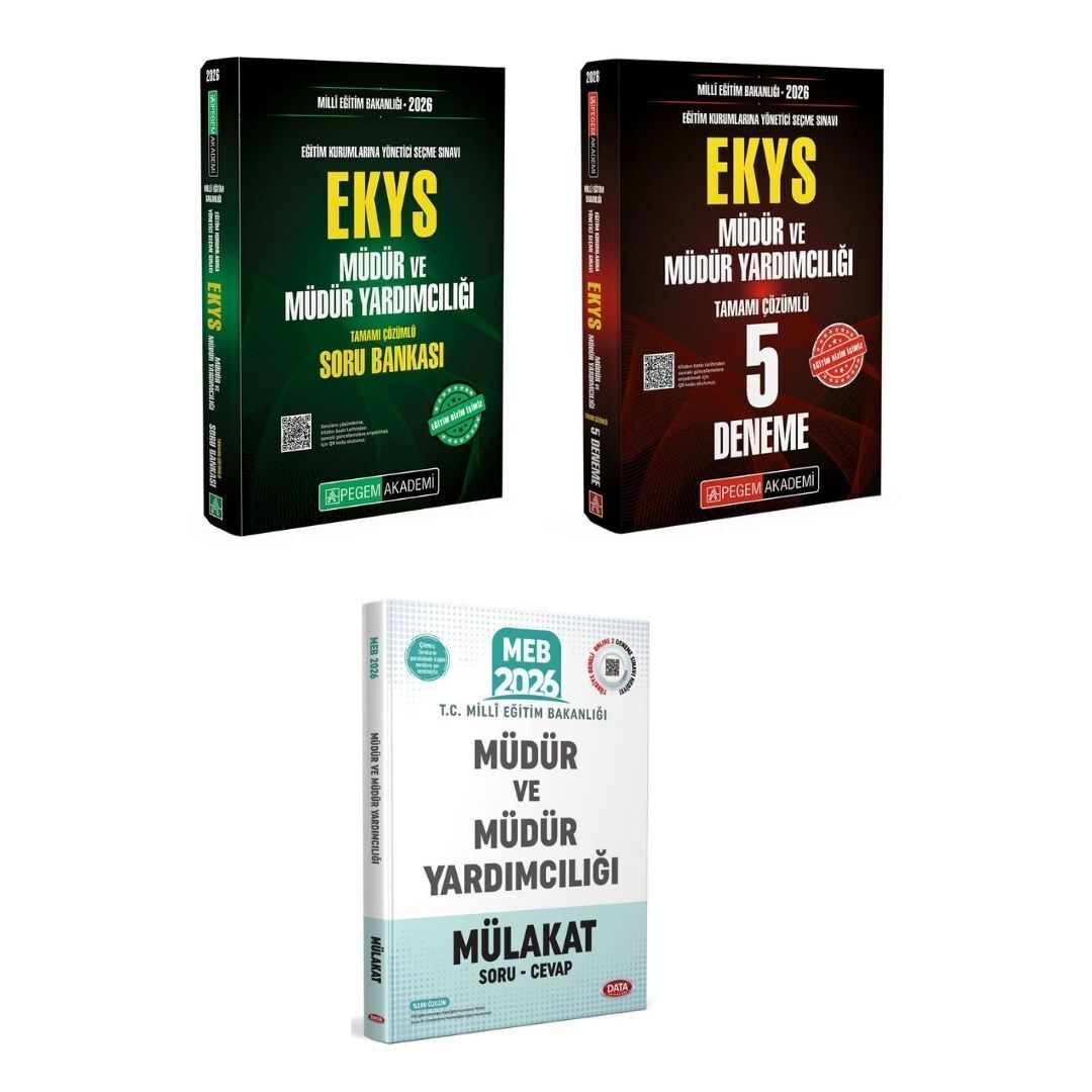 Pegem Akademi 2026 MEB EKYS Müdür ve Müdür Yardımcılığı Soru Bankası + MEB EKYS 5 Deneme + Müdür ve Müdür Yardımcılığı Mülakat Soru Cevap Data Yayınları Seti