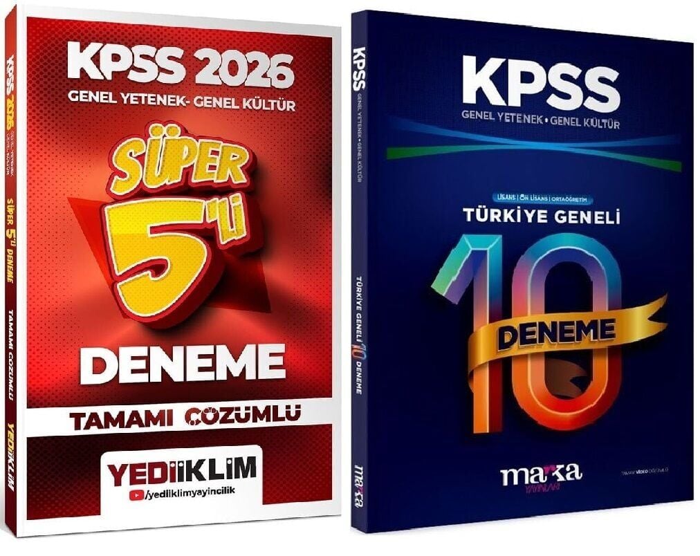 Yediiklim + Marka 2026 KPSS Genel Yetenek Genel Kültür Süper 5+10 Deneme 2 li Set Yediiklim + Marka Yayınları