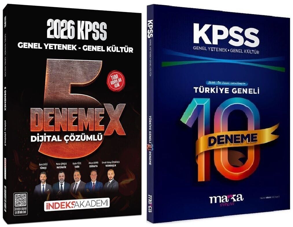İndeks + Marka 2026 KPSS Genel Yetenek Genel Kültür 5+10 DenemeX 2 li Set İndeks Akademi + Marka Yayıncılık