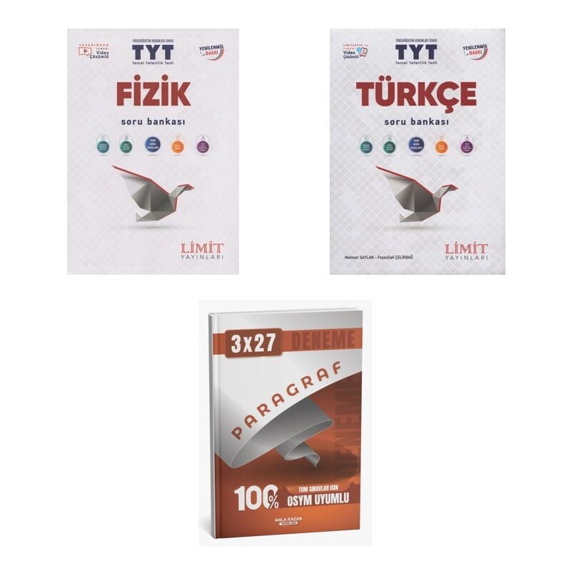 2027 Limit TYT Fizik + Türkçe Soru + anla kazan paragraf deneme 3'lü Set