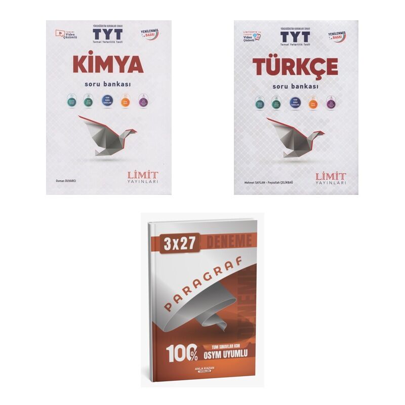 2027 Limit TYT Kimya + Türkçe Soru + anla kazan paragraf deneme 3'lü Set