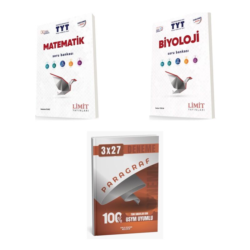 2027 Limit TYT Matematik + Biyoloji Soru + anla kazan paragraf deneme 3'lü Set