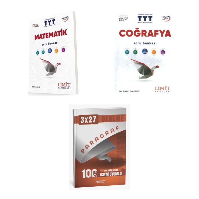 2027 Limit TYT Matematik + Coğrafya Soru + anla kazan paragraf deneme 3'lü Set