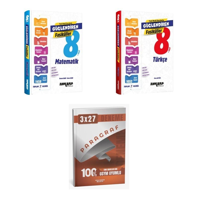 2027 Ankara 8. Sınıf Güçlendiren Matematik + Türkçe Konu + anla kazan paragraf deneme 3'lü Set