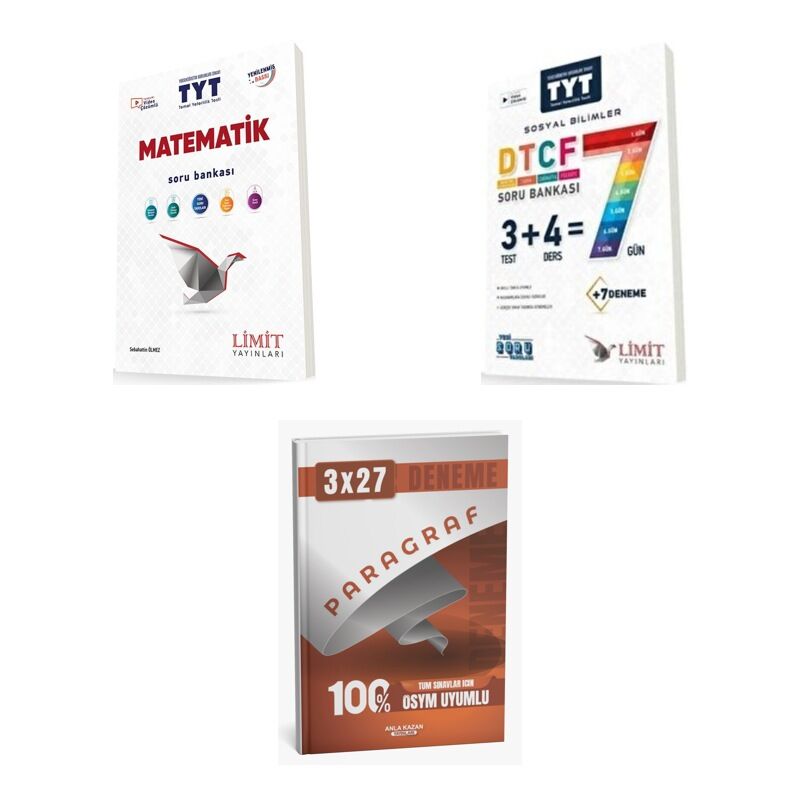 2027 Limit TYT Matematik + Sosyal DTCF 7 Gün Bilimler Soru + anla kazan paragraf deneme 3'lü Set