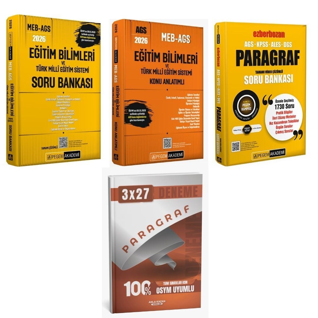Pegem Paragraf Soru Bankası + Pegem AGS Eğitim Bilimleri Konu Anlatımı +  Pegem AGS Eğitim Bilimleri Soru Bankası Seti