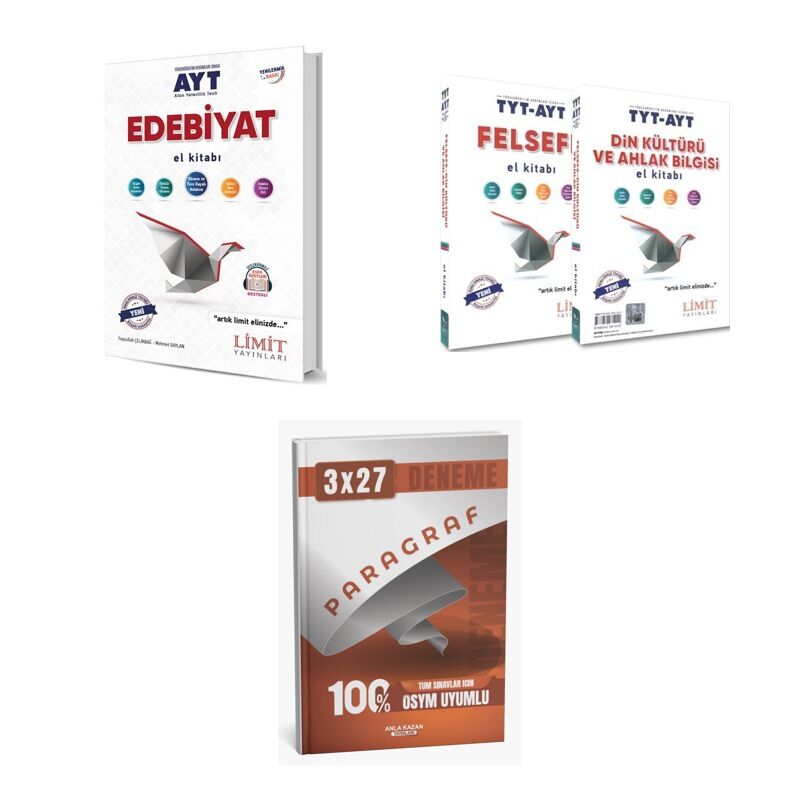 2027 Limit AYT Edebiyat + Din + Felsefe TYT Din Kültürü ve Ahlak Bilgisi Felsefe El Kitabı + Ankapade 3'lü Set