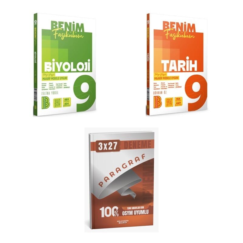 2027 Benim Hocam 9. Sınıf Benim Fasikülüm Biyoloji + Tarih Soru + anla kazan paragraf deneme 3'lü Set