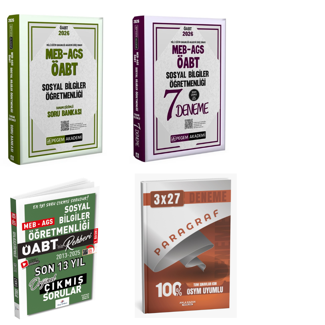 Pegem 2026 MEB AGS ÖABT Sosyal Bilgiler Öğretmenliği Soru Bankası + Pegem ÖABT Sosyal Bilgiler Öğretmenliği 7 Deneme + Dizgi ÖABT Sosyal Bilgiler Öğretmenliği Çıkmış Sorular Seti
