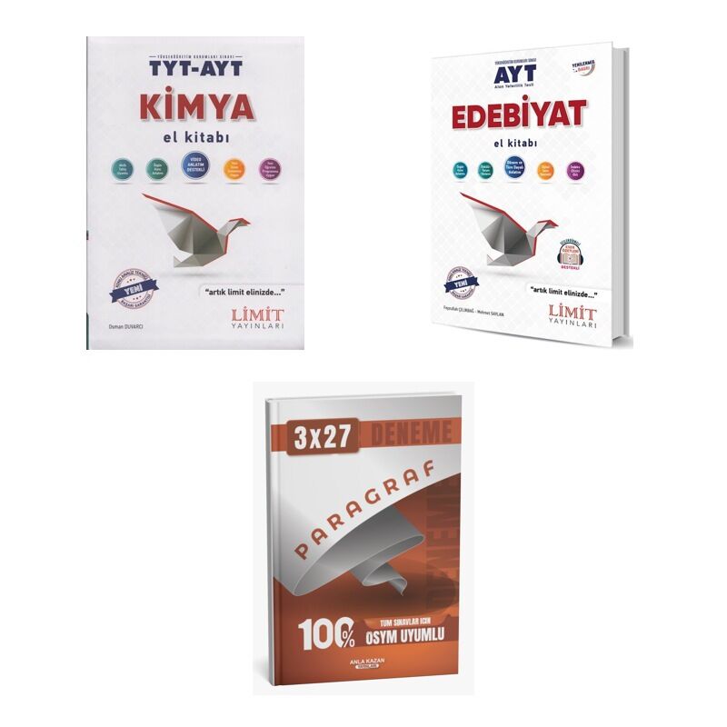 2027 Limit AYT Kimya TYT + Edebiyat El Kitabı + anla kazan paragraf deneme 3'lü Set