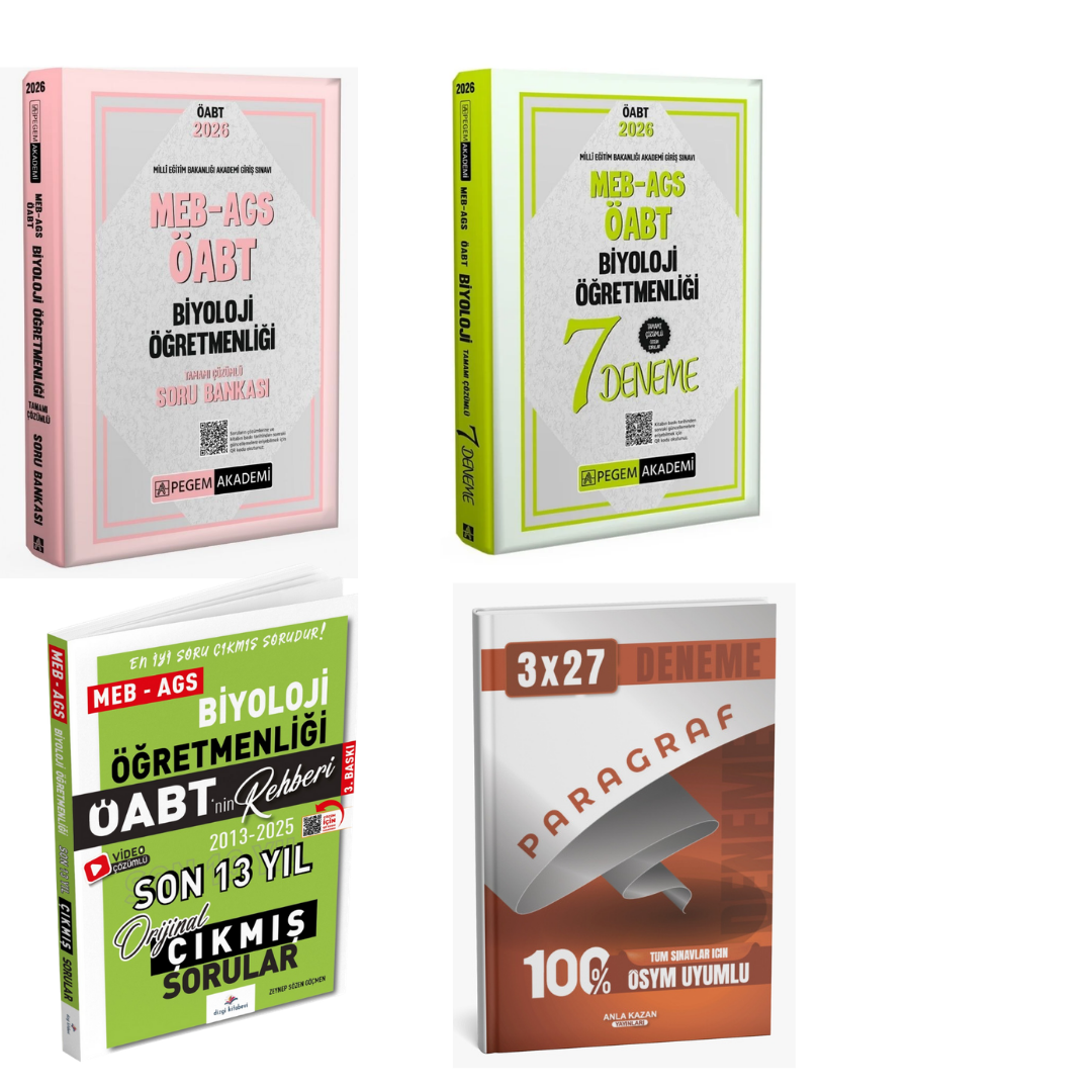 Pegem 2026 MEB AGS ÖABT Biyoloji Öğretmenliği Soru Bankası + Pegem ÖABT Biyoloji Öğretmenliği 7 Deneme + Dizgi ÖABT Biyoloji Öğretmenliği Çıkmış Sorular Seti