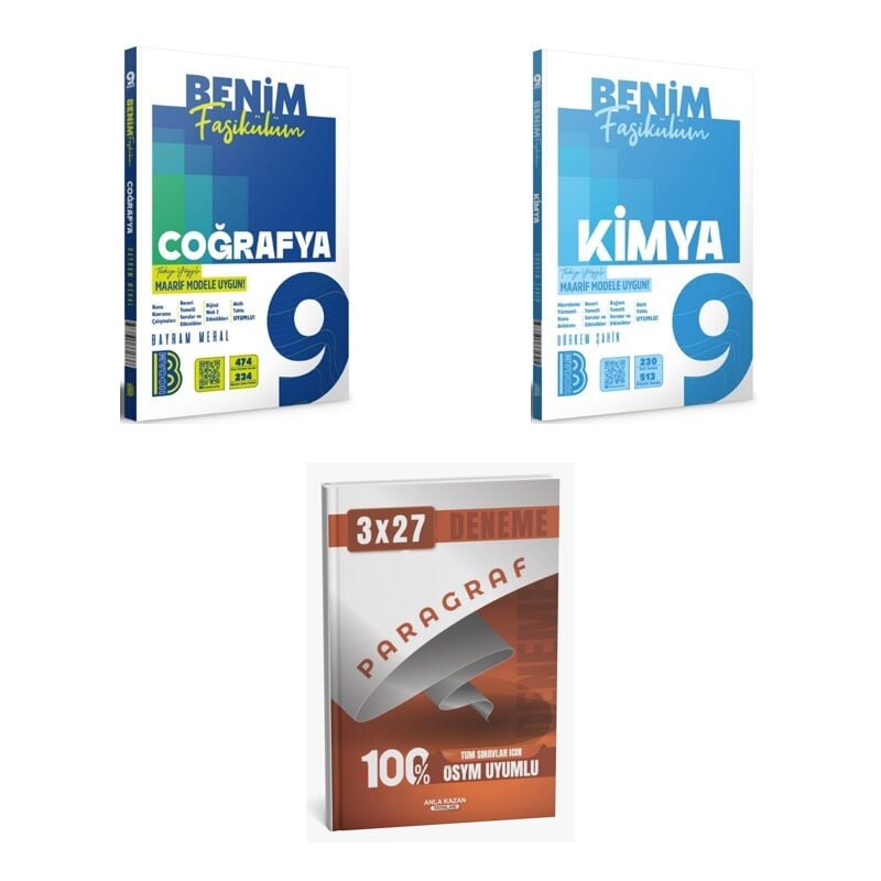 2027 Benim Hocam 9. Sınıf Benim Fasikülüm Coğrafya + Kimya Soru + anla kazan paragraf deneme 3'lü Set