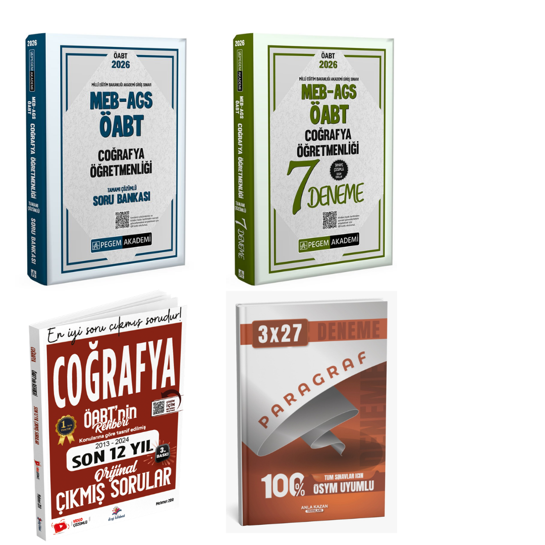 Pegem 2026 MEB AGS ÖABT Coğrafya Öğretmenliği Soru Bankası + Pegem ÖABT Coğrafya Öğretmenliği 7 Deneme + Dizgi ÖABT Coğrafya Öğretmenliği Çıkmış Sorular Seti