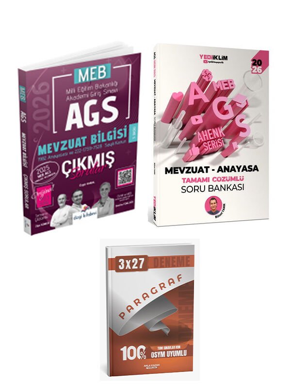 Dizgi + Yediiklim 2026 MEB AGS Mevzuat Çıkmış Soru + Soru + Paragraf Deneme 3 lü Set